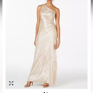 Calvin klein one shoulder metallic gown